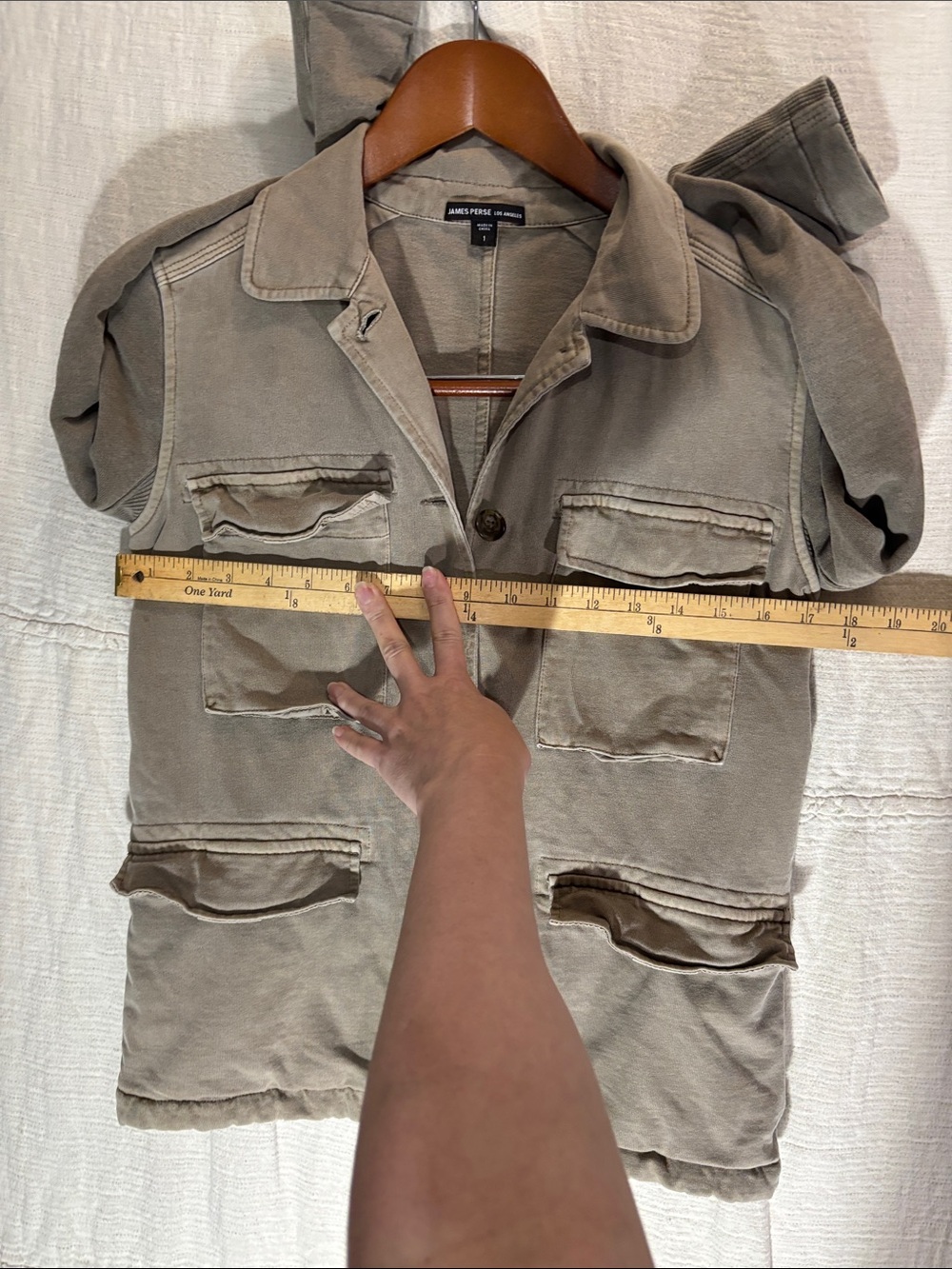 James Perse Mixed Media Surplus Utility Jacket Marsh Green Cotton Size 1 Small - Picture 6 of 7